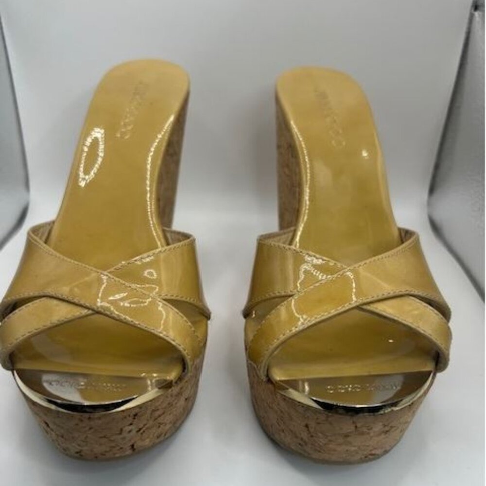 Jimmy Choo Perfume Nude Patent Leather Platform Cork Size 36